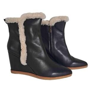 Marc Fisher LTD Brendan Suede Shearling Trim Wedge Booties